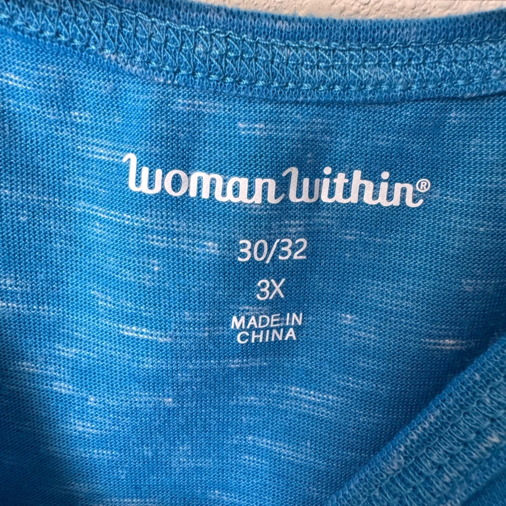 Woman Within Womens 3X Blue Space Dye Scoop Neck Short Sleeve Top 30/32 - Picture 2 of 3